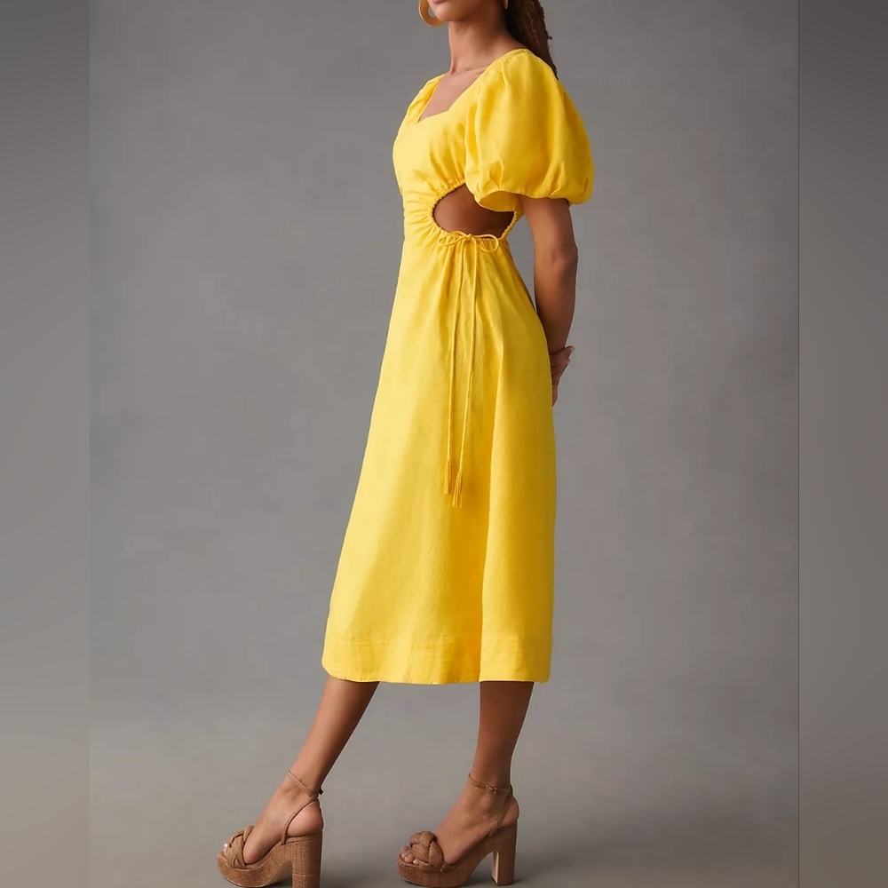 NWT FARM RIO | $220 Yellow Cutout Midi Dress - Picture 4 of 7